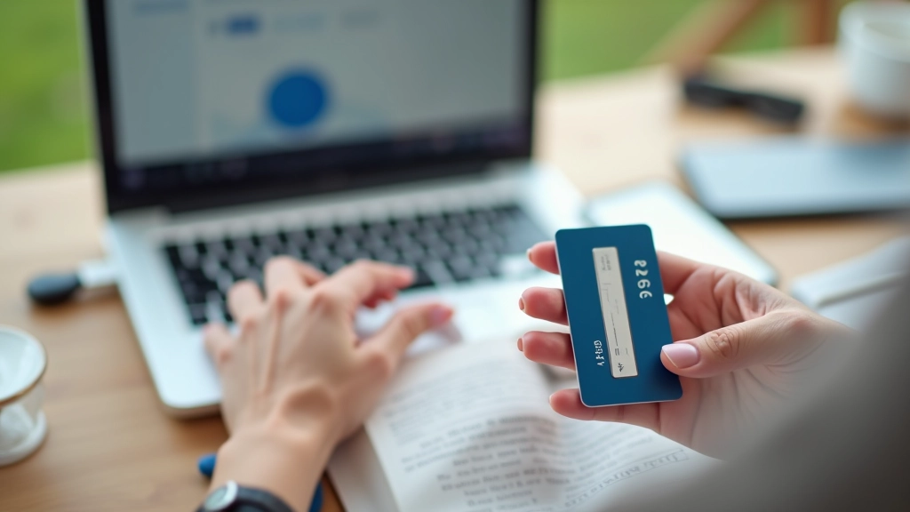 Mains tenant une carte de crédit au-dessus d'un ordinateur portable avec des graphiques financiers