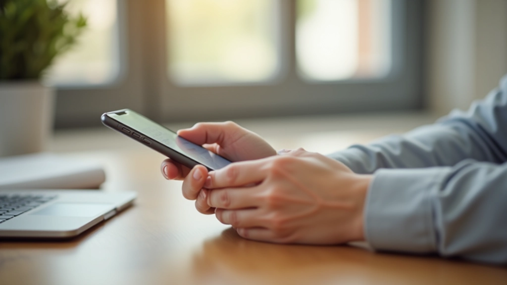Personne utilisant une application bancaire sur un téléphone intelligent avec écran montrant des économies et des graphiques de budget